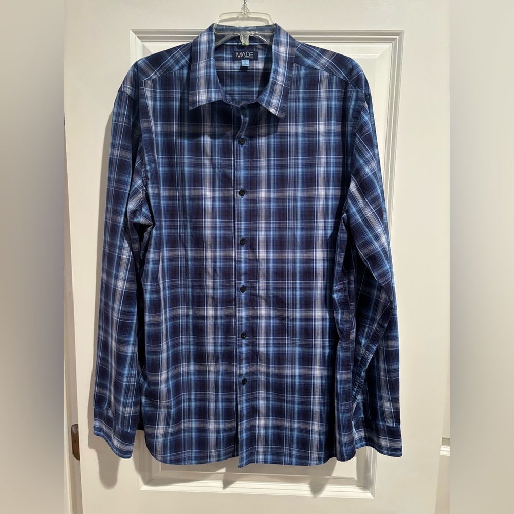 MADE brand by Cam Newton Men's Blue plaid button down casual Shirt XL